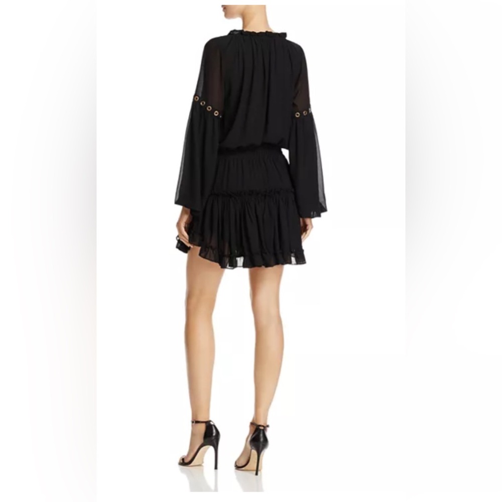 Misa Los Angeles Black Long Sleeve Smocked Ruffle Mini Dress w Gold Details Sz S - Picture 7 of 7